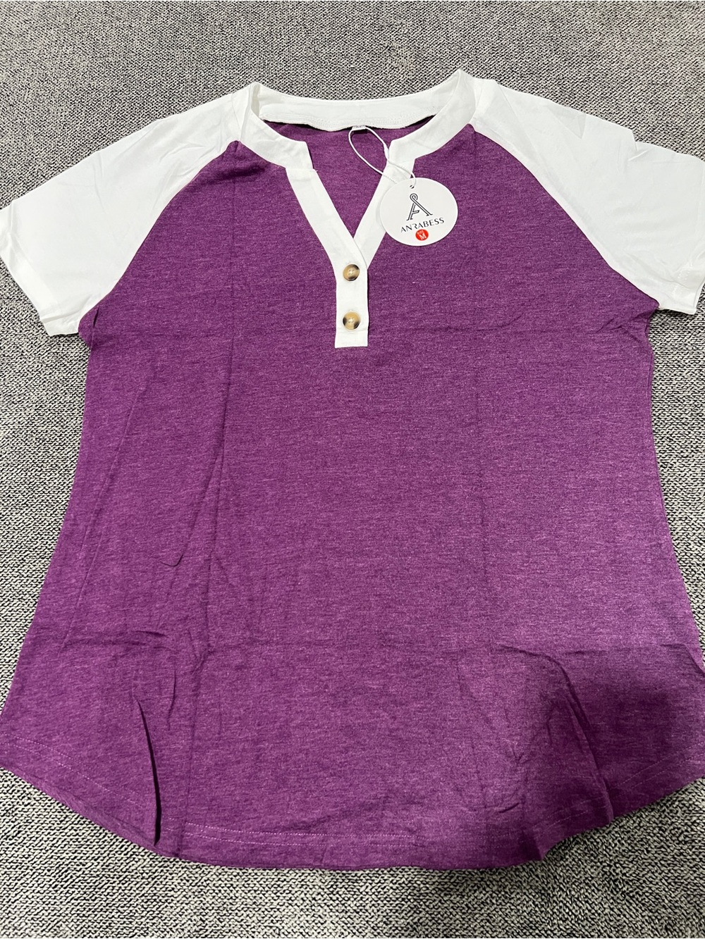 Women's Purple & White Henley Raglan Top